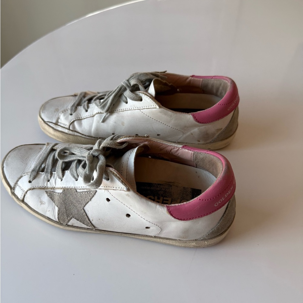 Golden Goose White and Pink Sneakers